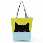 Сумка для хранения с мультяшным принтом кошки, многоразовая вместительная школьная сумка для покупок с милыми животными, желтая
