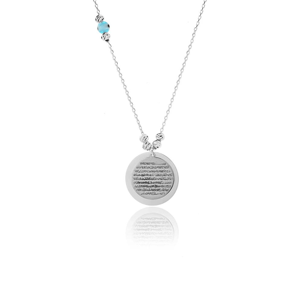 

Beautiful Rhodium Plated Women's 925 Sterling Silver Jewelry Ayetel Kursi Pendant Necklace