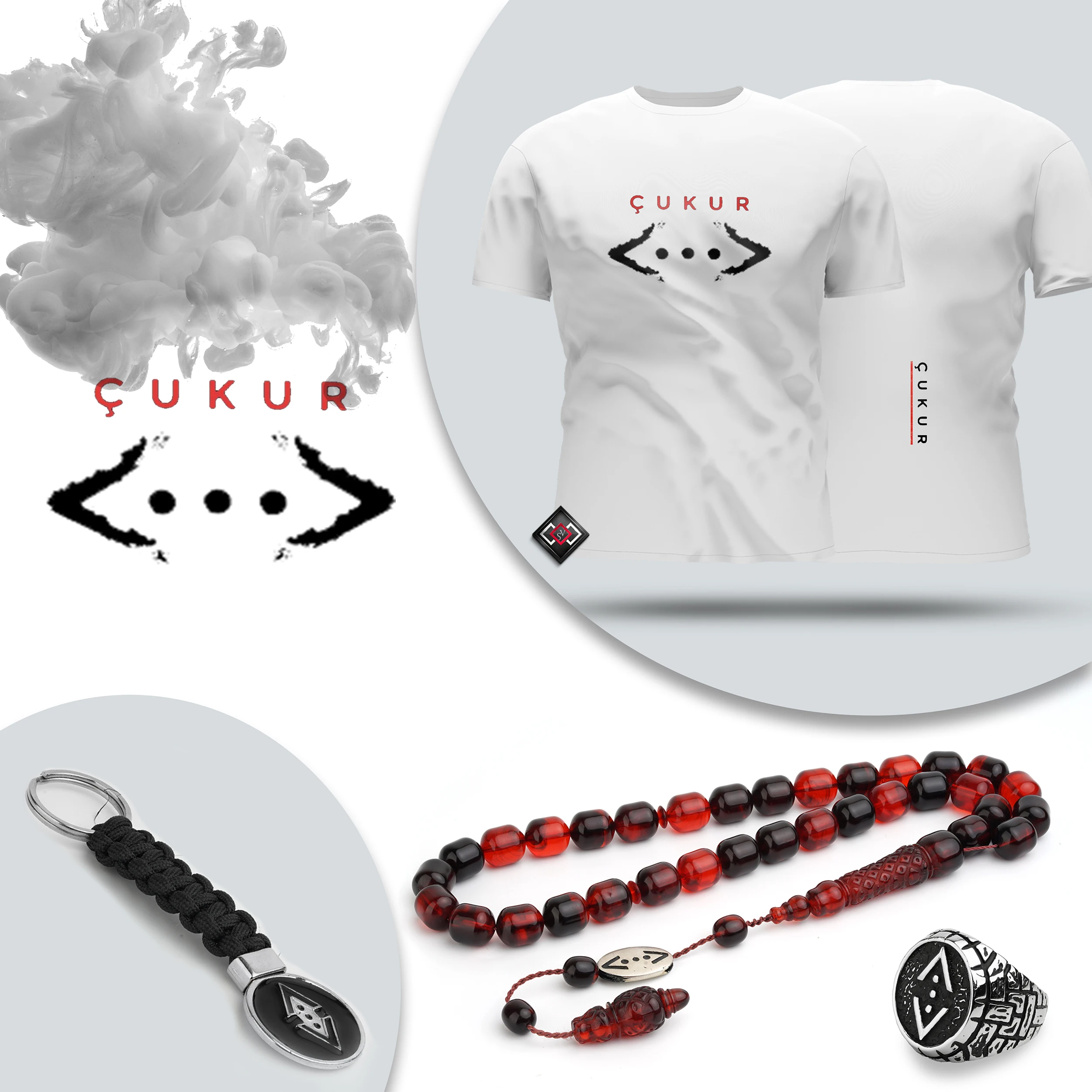 A set of 4 pieces of the çukur logo ( T-shirt , accessory ring , rosary and medal) ....FREE SHIPPING ... Guaranteed high qualit