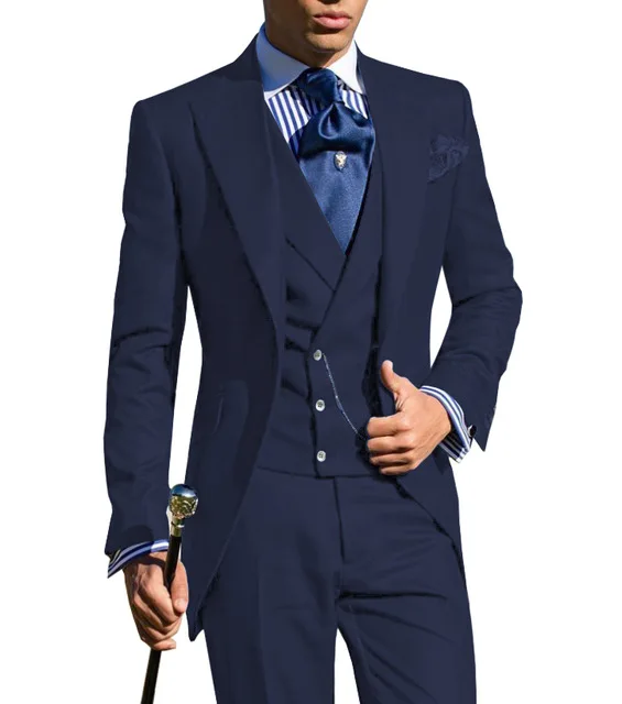 Костюм облегающий мужской из трех предметов, деловой пиджак, смокинг, блейзер для свадьбы, вечеринки жениха (Блейзер + жилет + брюки)