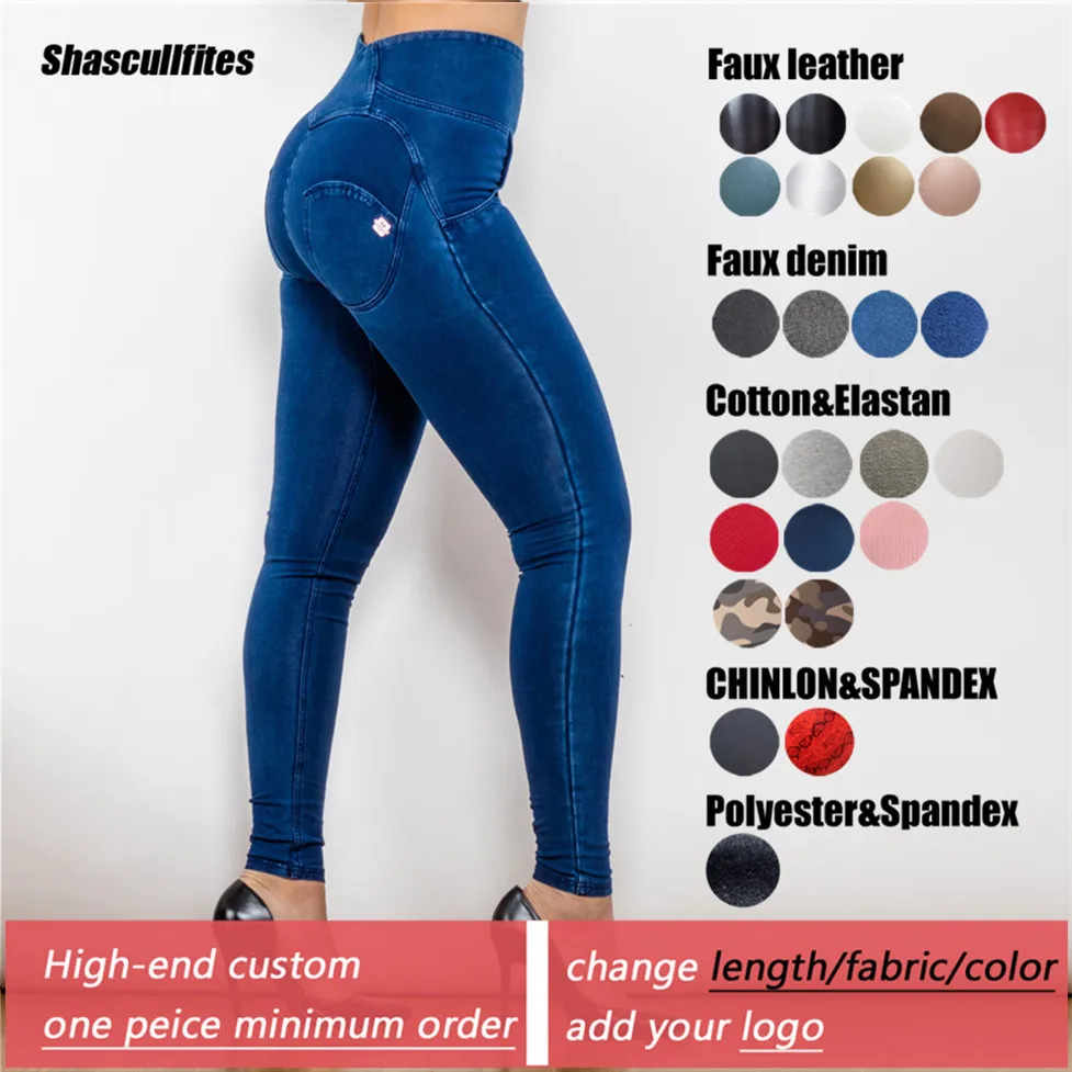 Shascullfites Tailored Tight Pencil Jeans High Rise Denim Blue High Street Trousers Trend For Women Logo Custom