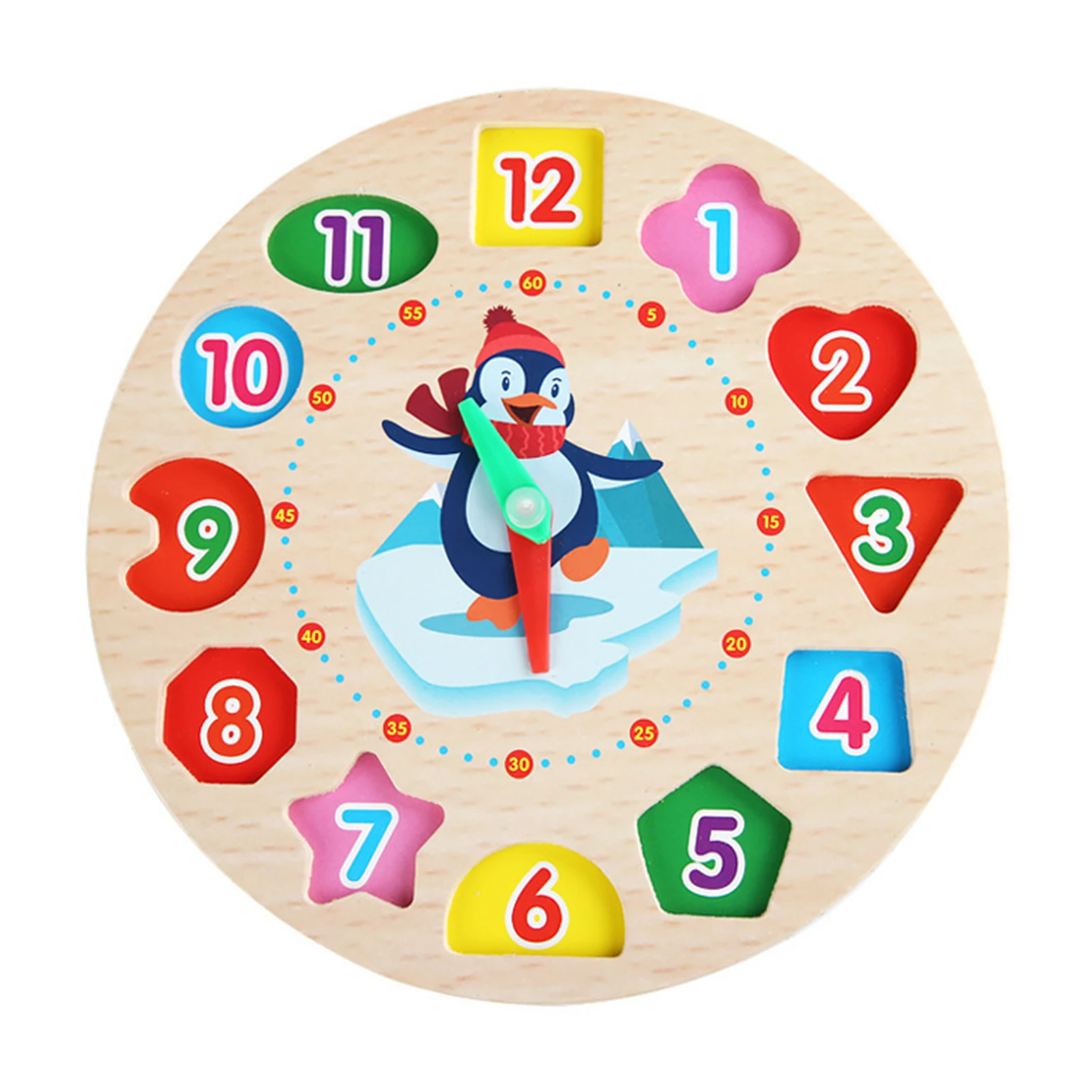 

Montessori Multi-function Early Educational Toy Wooden Time Digital Alarm Clock Colorful Shape Classification Teaching Aids