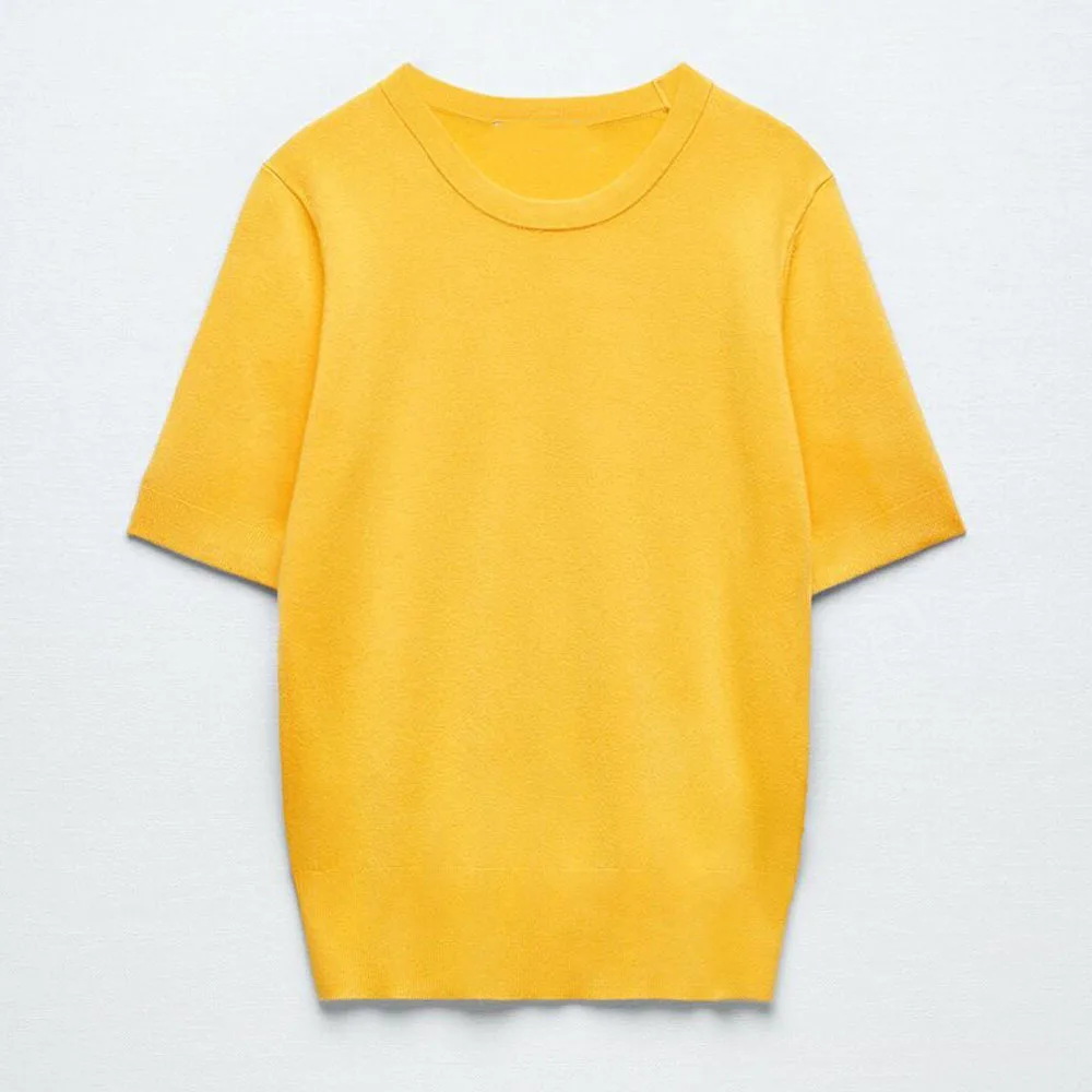 

Za spring new commuter women's round neck short sleeve sweater
