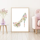 Современные модные цветочные туфли на высоком каблуке с художественным принтом для гардеробной, украшение для стен, Акварельные Цветы, картина, холст, постер, подарок для девушки