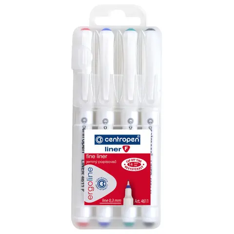 Ручки капиллярные (линеры) 4 ЦВЕТА CENTROPEN Liner корпус белый линия письма 0 3 мм 4611/4 2 4611