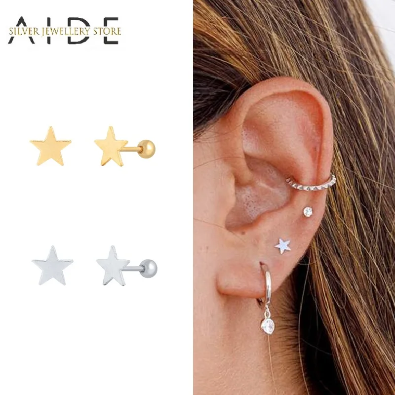 

AIDE Minimalism Star Stud Earrings For Women Cute Small Glossy Five-pointed Stars Piercing Earings Silver 925 Jewelry kolczyki