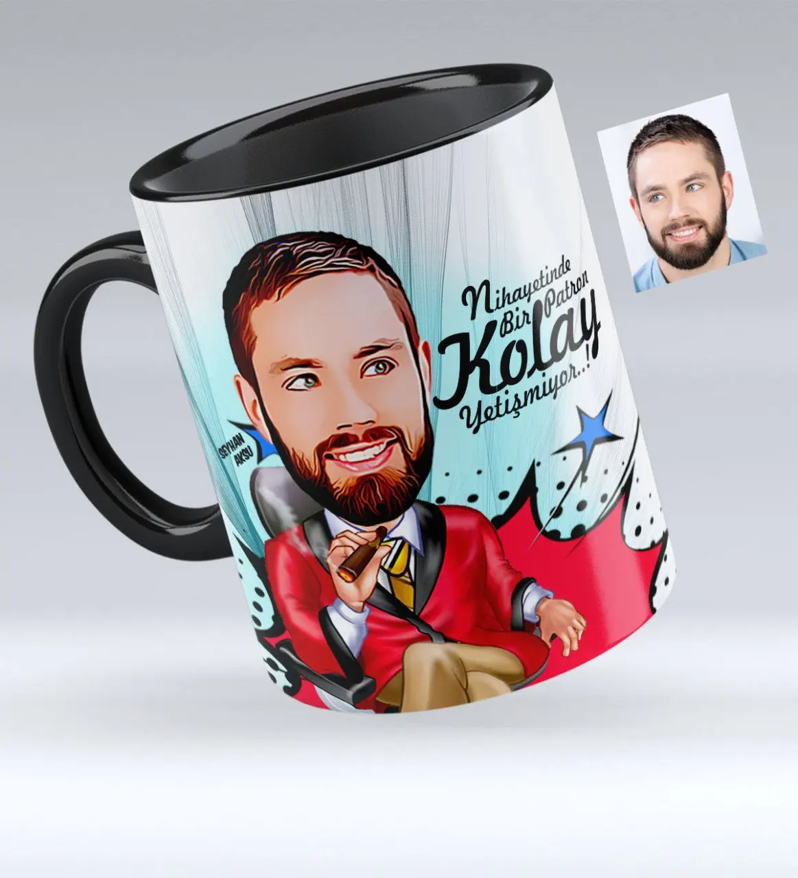 

Персонализированные Mr Boss Caricature черная кружка чашка-1
