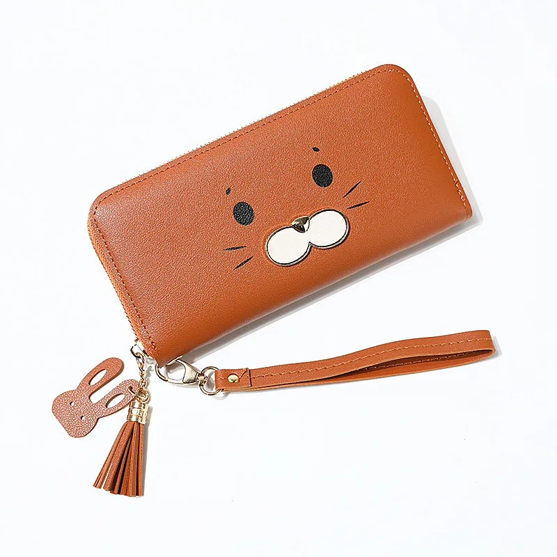 Женский кошелек кожаный Длинный 2019 Одноцветный большая емкость на молнии для