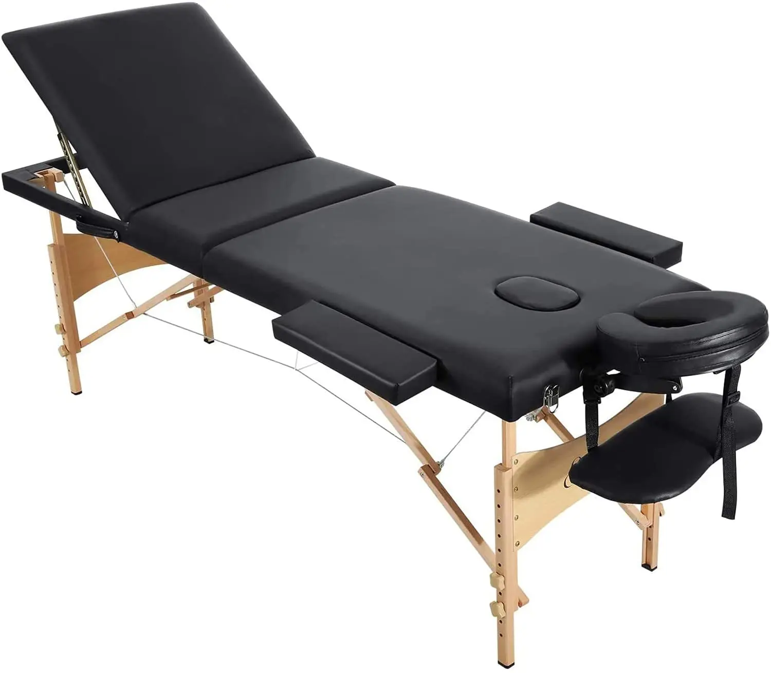 Massage Table Spa Bed Portable 3 Sections Wooden Legs with Face Hole Carrying Bag