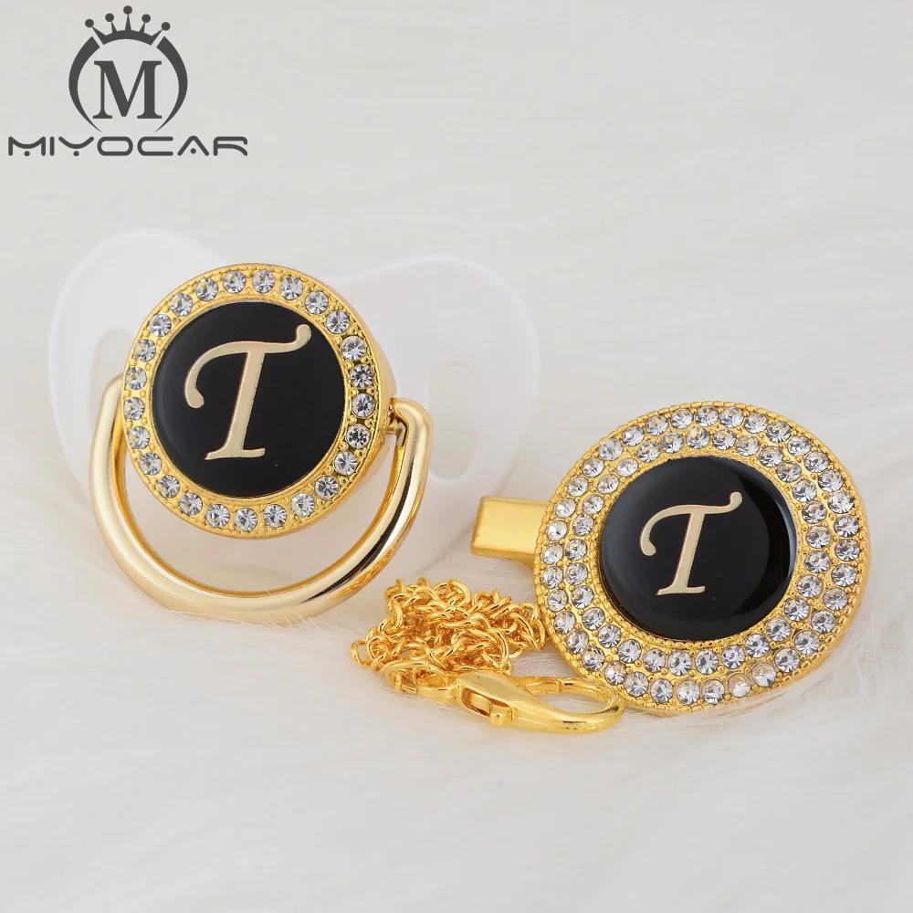 MIYOCAR имя инициалы буквы T элегантный Серебряный bling соска и пустышка Клип BPA бесплатно пустышка bling уникальный дизайн SGS пройти LT