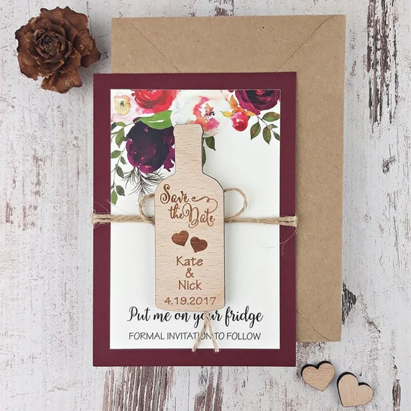 Деревянная винная бутылка в деревенском стиле магнит для сохранения даты