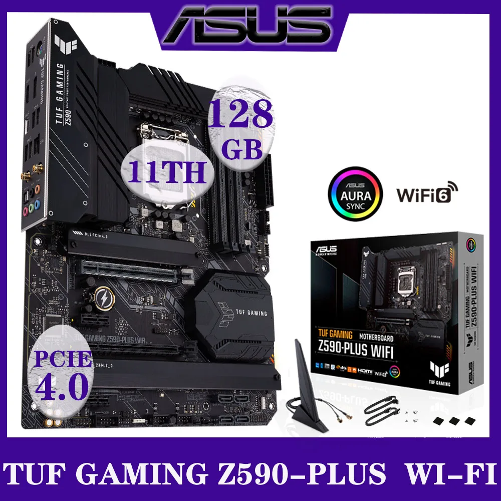 

Материнская плата ASUS TUF игровая, 1200 ГБ DDR4 M.2 PCI-E 4.0, поддержка 10-го поколения Intel Z590