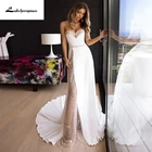 Женское атласное свадебное платье с юбкой-годе, привлекательное кружевное платье с высоким разрезом и открытой спиной, без рукавов, 2022