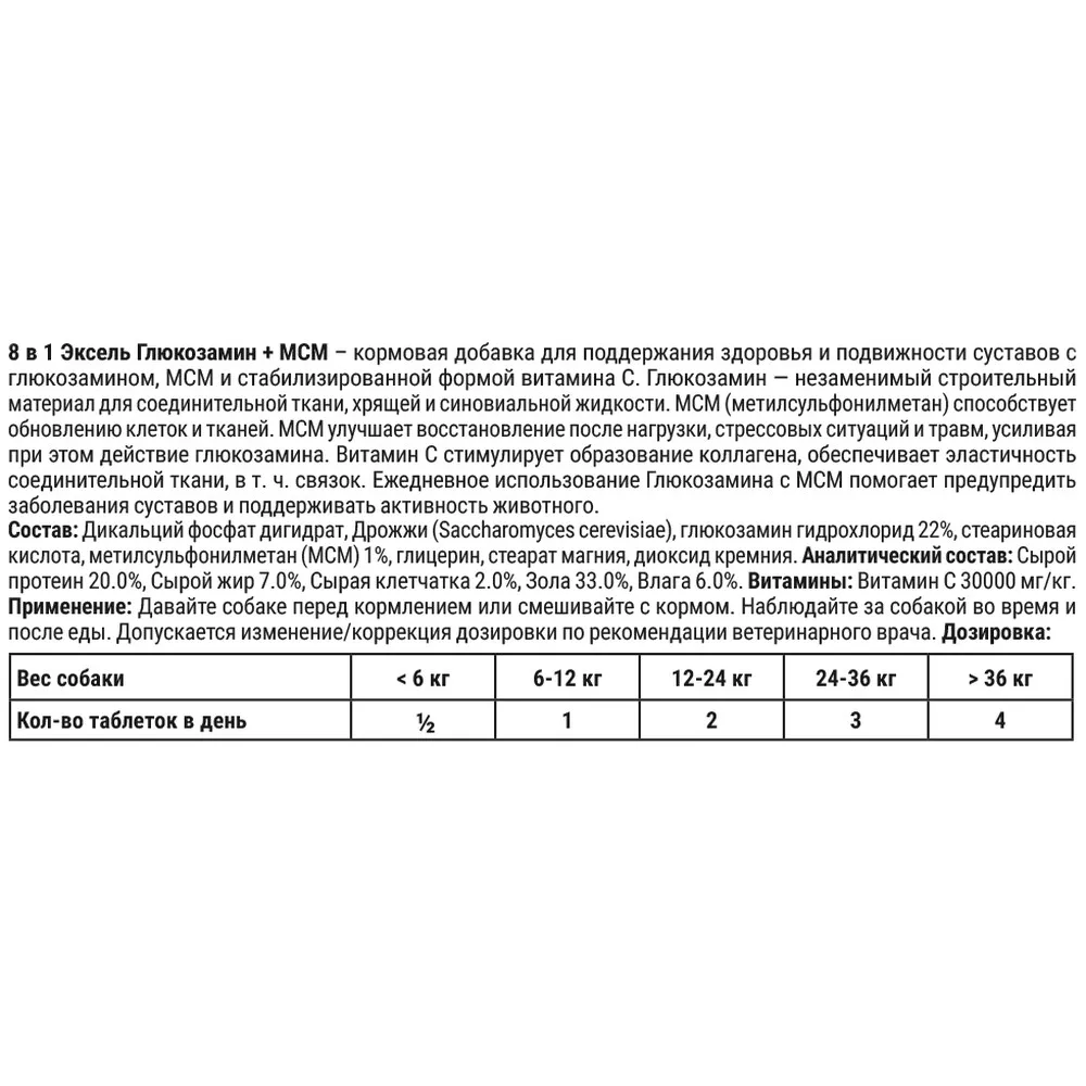Витамины для собак 8in1 Excel Glucosamine MSM Глюкозамин с МСМ 55 табл. | Дом и сад