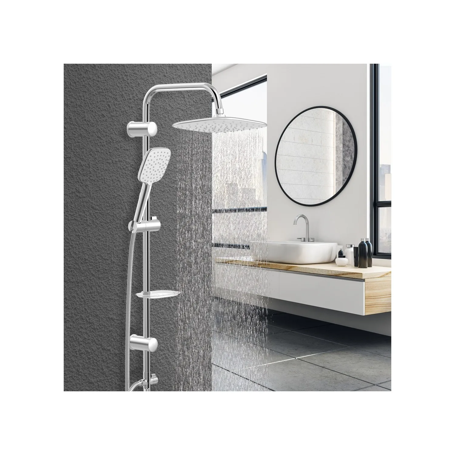 aqua grey tepe black peak shower set shower cabin faucet set rainfall rain mixer towel swivel spout bathroom head cabinet bathroom robot y free global