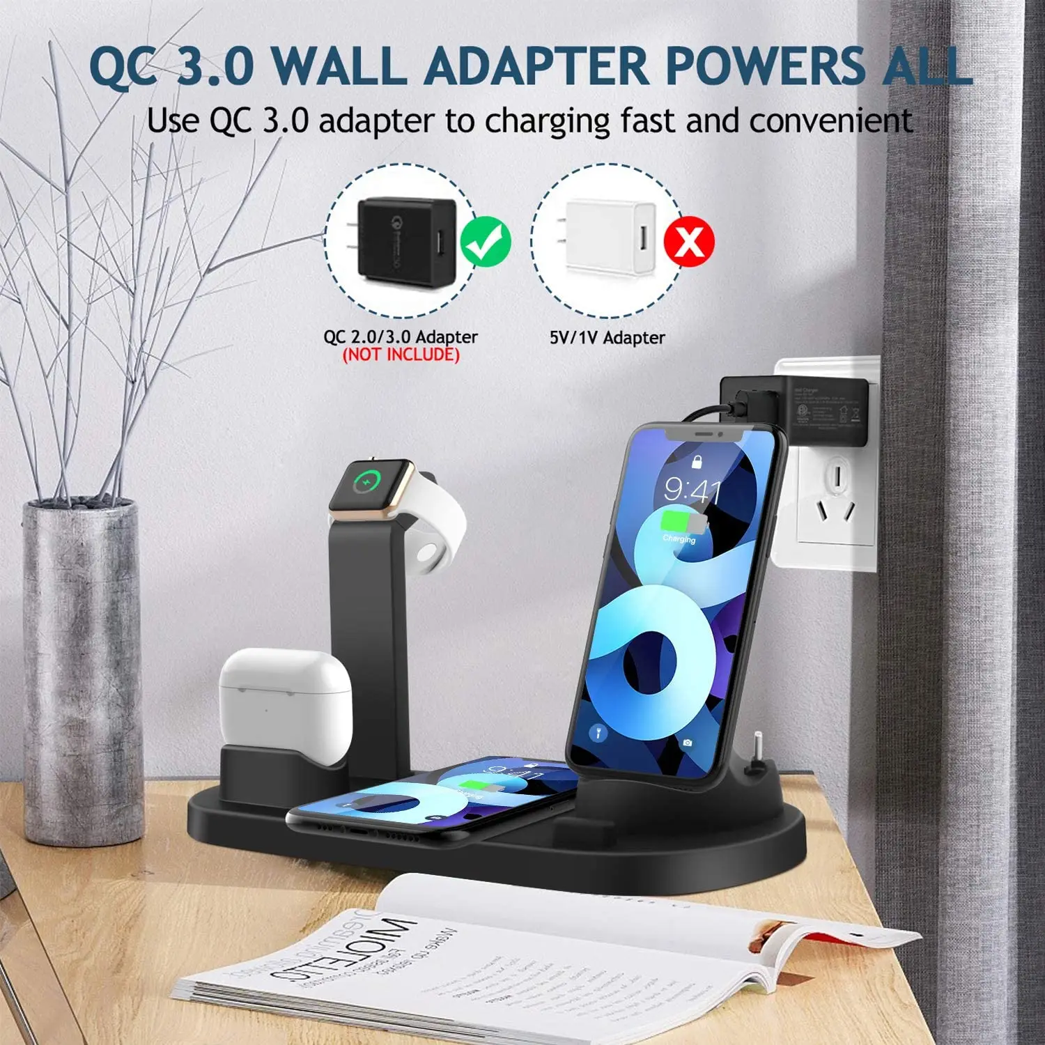 Cena Bezprzewodowa Stacja ładująca Dla Apple Iphone 13 12 11 Watch Airpods Pro 6 Port Obrotowy ładowarka Stojak Do Samsung Xiaomi Huawei