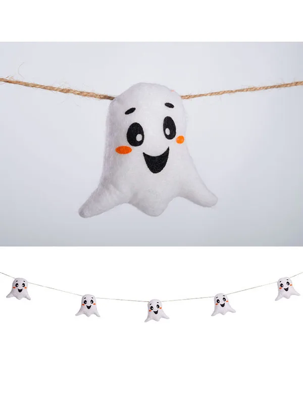 9356-G Гирлянда с милыми чучелами призраков длина 155 см. (Цв: Белый )