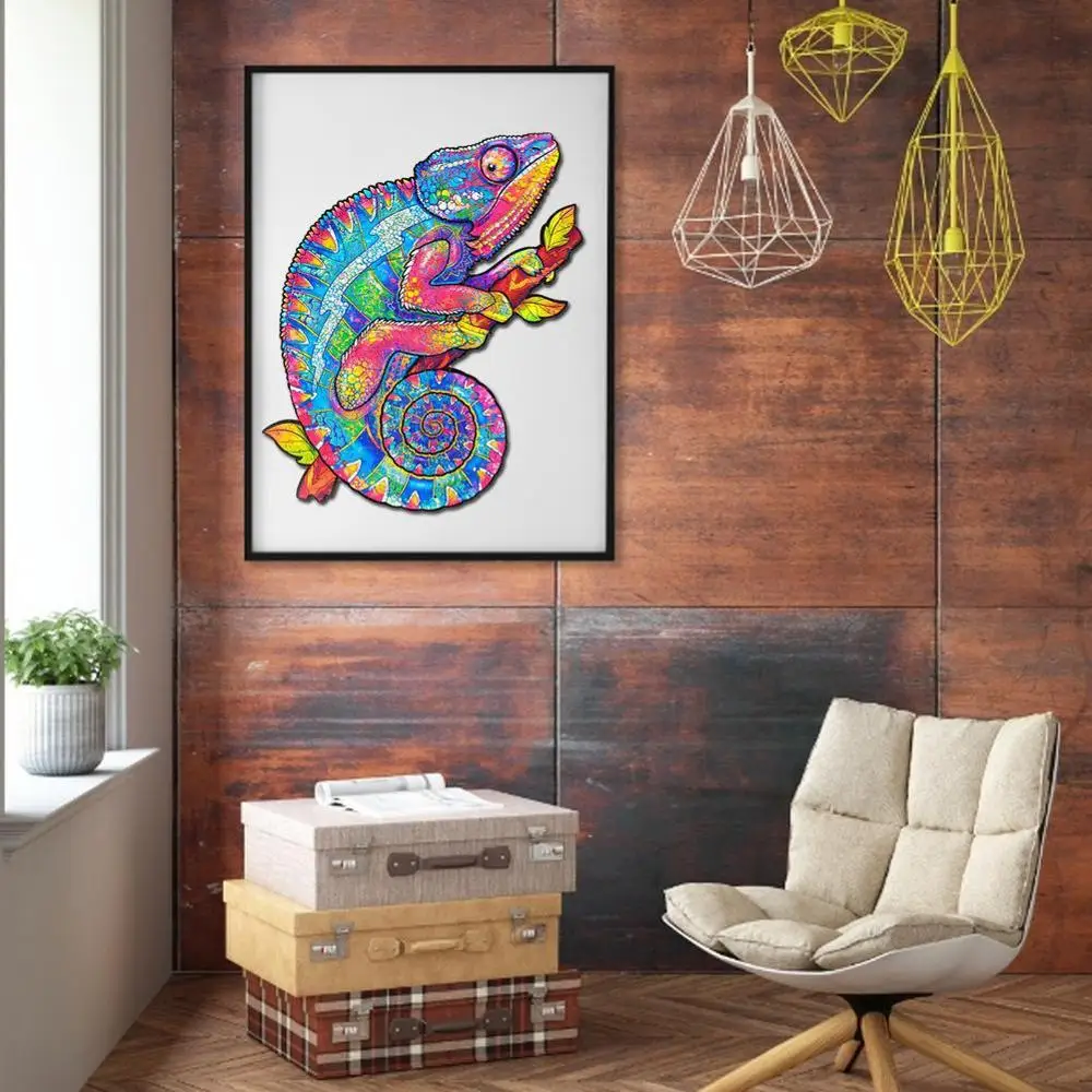 

Unique Wooden Jigsaw Puzzles Mysterious Chameleon Puzzle Gift Adults Kids Educational Puzzle Fabulous Gift Interactive Games Toy