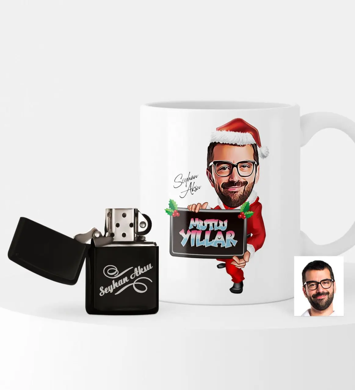 

Personalized Christmas Themed Bay Caricature Of lighter And Mug set-1