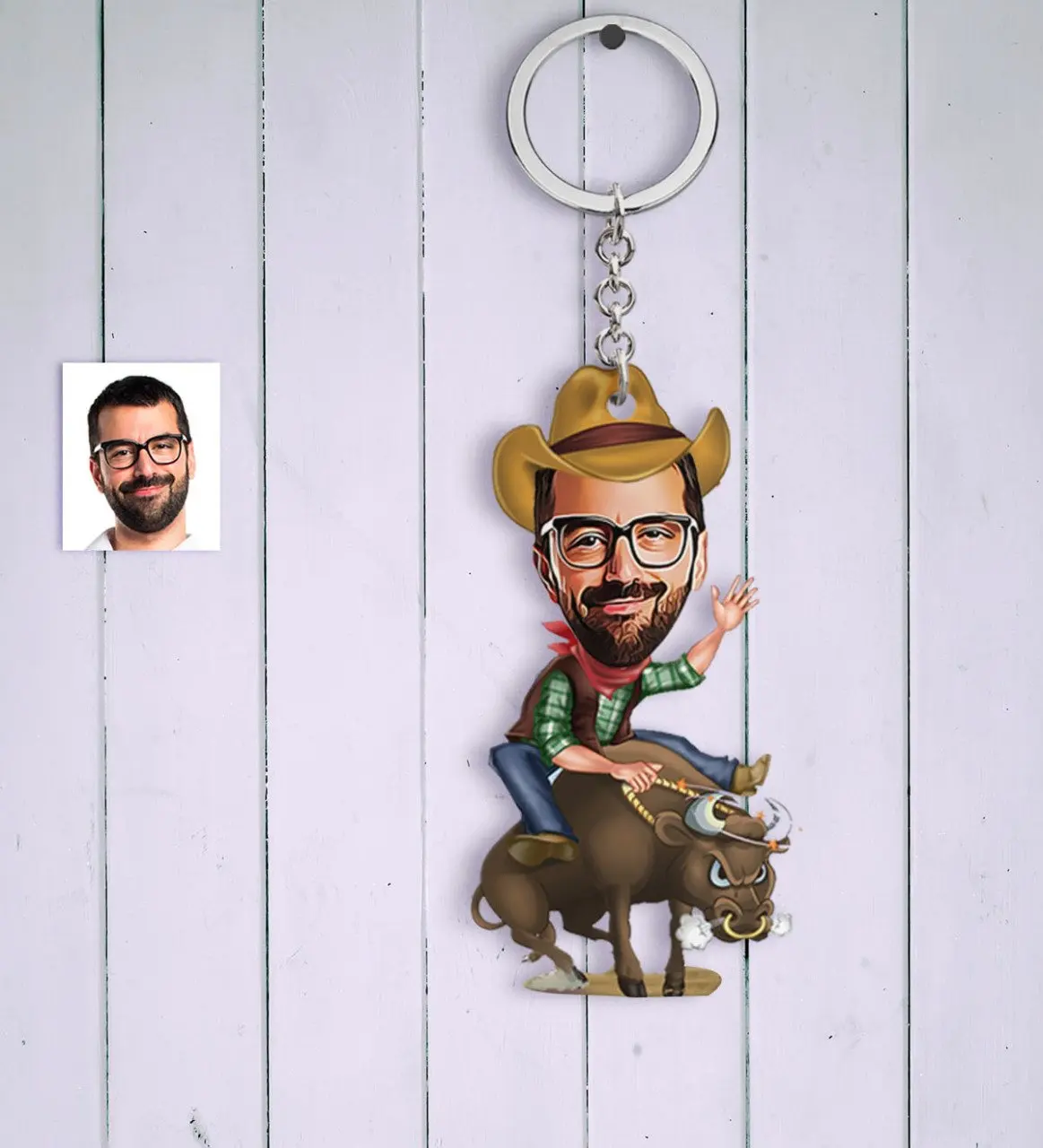 

Персонализированные Mr Rodeocu мультфильм брелок фото Изображение Смешные забавные воспоминания имя надписи сувенир подарок