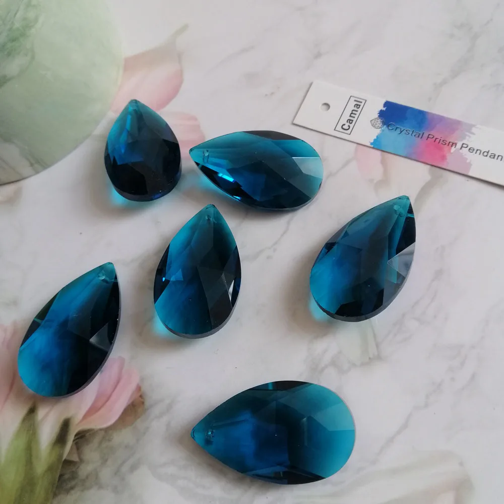 Камаль 5 шт. малахитовое синее стекло 38 мм каплевидные Кристальные бусы DIY Люстра