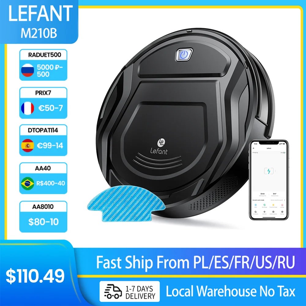 

Lefant M210B Mini Robot Vacuum Cleaner 1800PA Pet Hair APP Control household Sweeping Machine wuth Wet mopping Vacuum Cleaner
