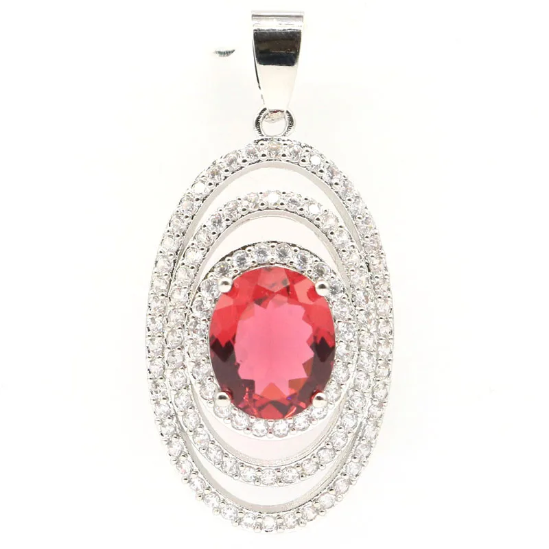 41x19 мм Длинный розовый Raspberry Rhodolite гранат CZ подарок женский серебряный кулон|real