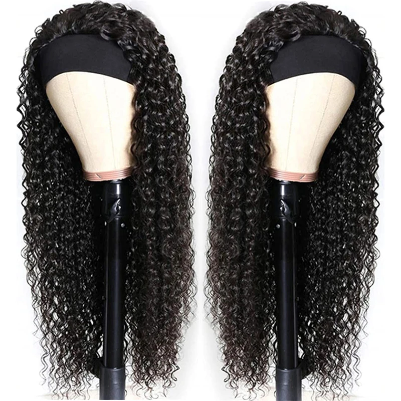 Kinky Curly Headband Wig Brazilian Remy Human Hair Wigs for Black Women Cheap 30 Inch Full Machine Made Glueless Jerry Curly Wig