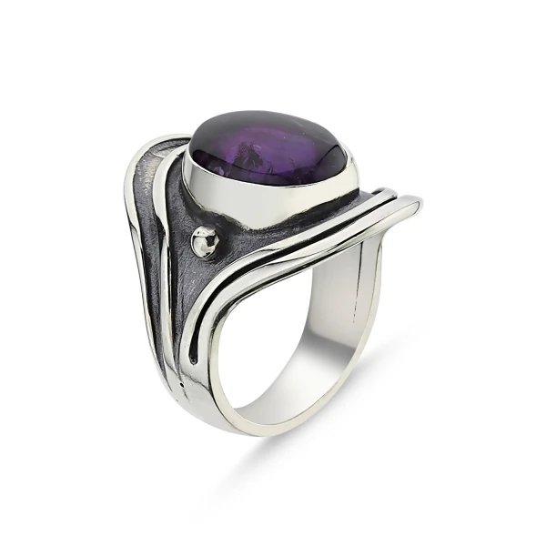 

Silver 925 Sterling Amethyst Stone Handwork Ring
