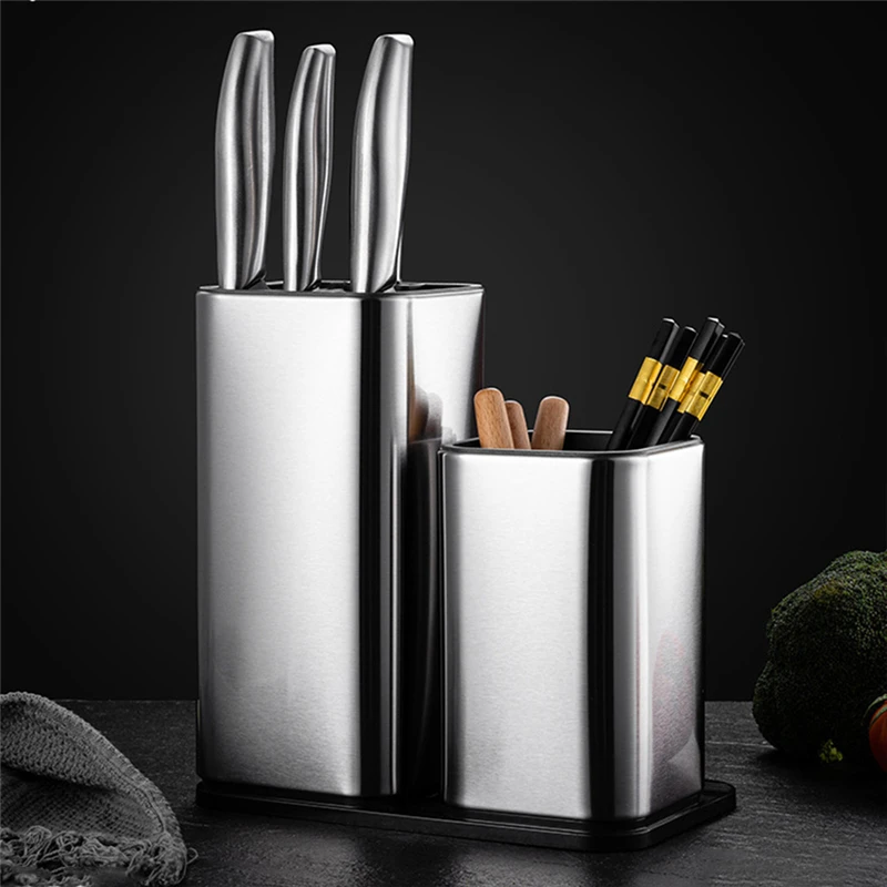 

Knife Holder with Storage Box Stainless Steel Knife Holder Box Storage Bucket Scissors Cooking Utensils Organizer Knives Tool