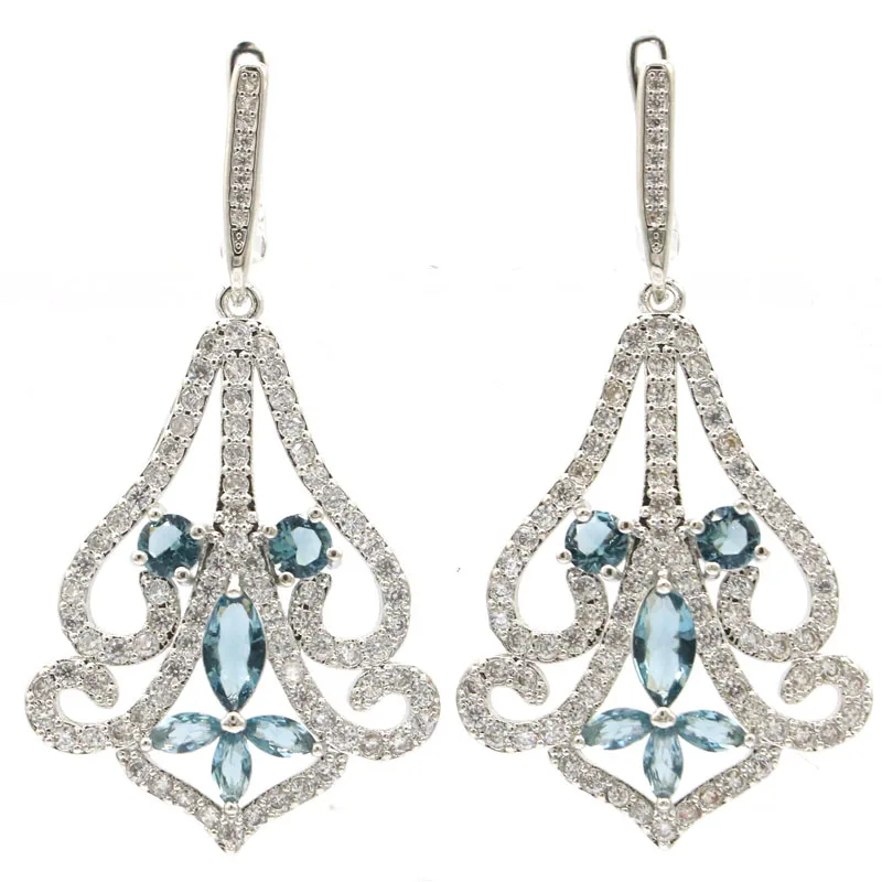 49x26 мм Роскошные Длинные большие серебряные серьги 11 г с лондонским голубым