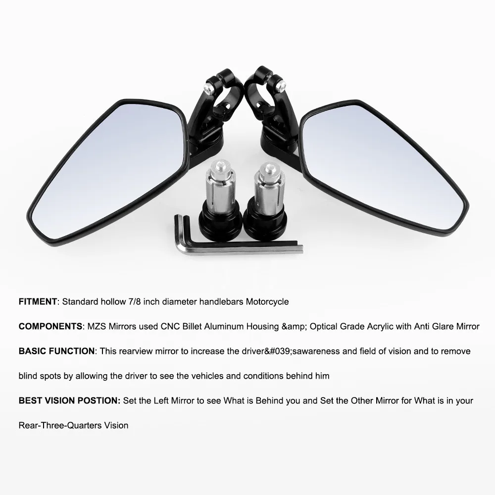2pc/Pair Universal motorcycle Rear View Black Handle Bar End Side Rearview Mirrors For Kawasaki Z125 pro Z650 Z750 Z800 Z90 | Автомобили и