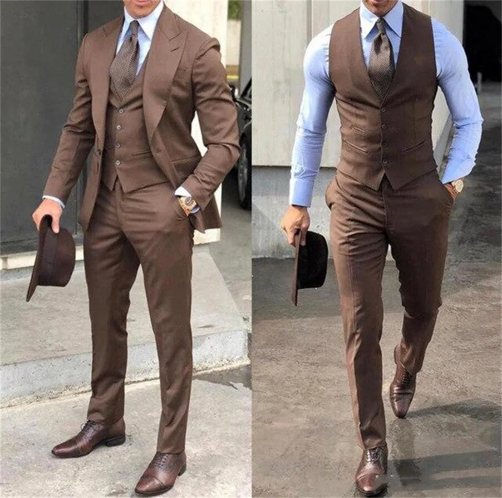 

Classy Wedding Tuxedos Suits Slim Fit Bridegroom For Men 3 Pcs Groomsmen Suit Male High-end Formal Business (Jacket+Vest+Pants）