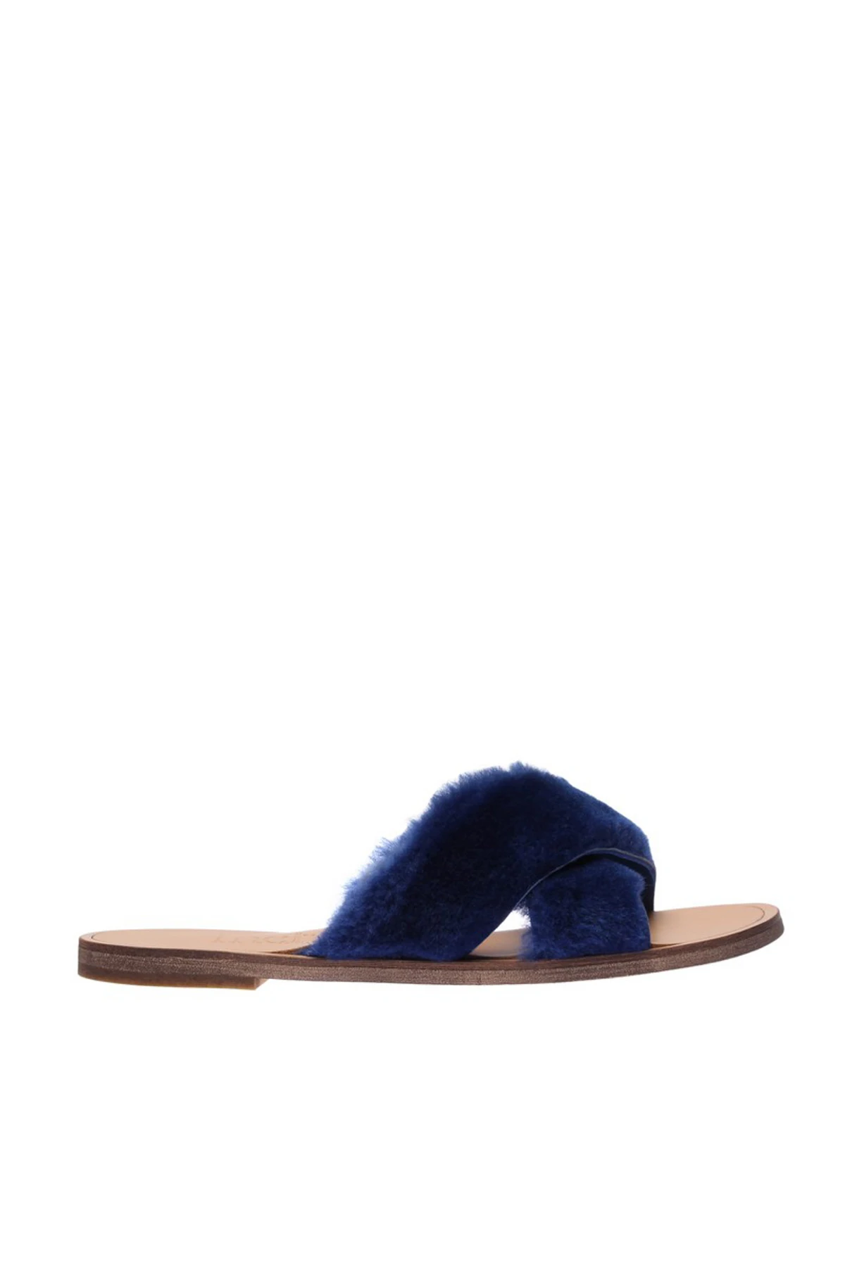 Женские тапочки синего цвета из натуральной кожи с жемчугом 120130002259 | Обувь