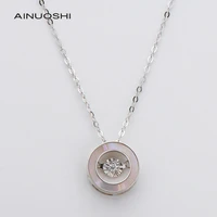 ainuoshi 18k gold 0 021ct real diamond 0 45ct mother of pearl circle pendant necklace for women engagement jewelry gift 18