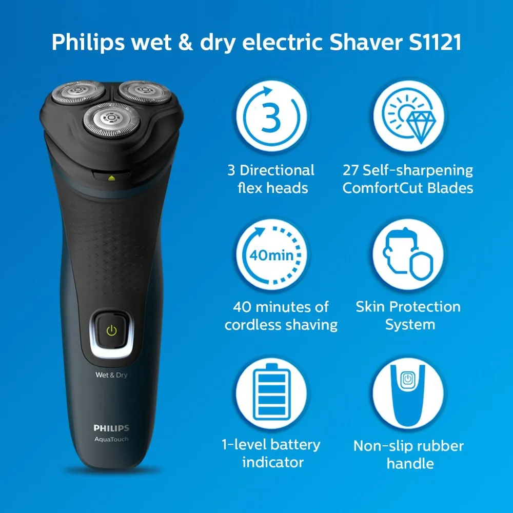 Оригинальная Электробритва Philips S1121 Беспроводная Бритва 3D Поворотная