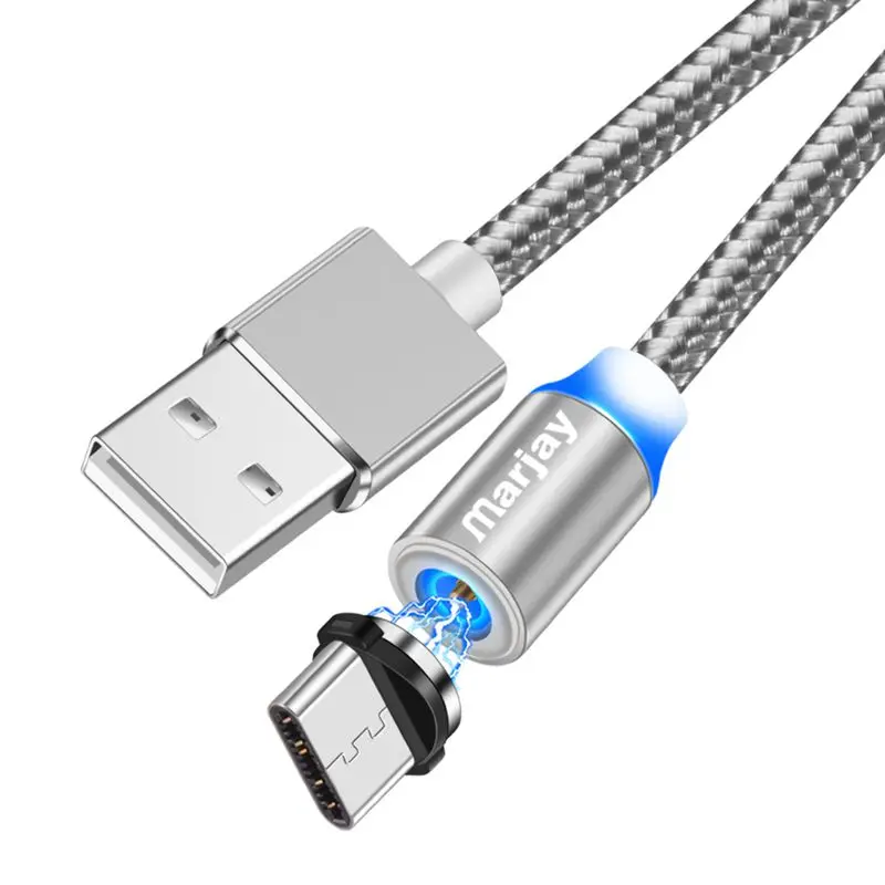 Marjay Магнитный usb type-C кабель для samsung Galaxy S10 S9 S8 Plus Быстрая зарядка USB-C зарядное устройство для мобильного телефона USBC type-C кабель - Цвет: Silver Type C Cable