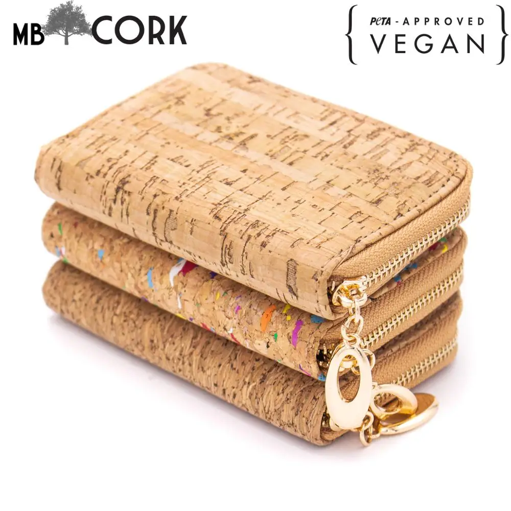 Женский маленький кошелек из натуральной пробковой ткани на молнии с