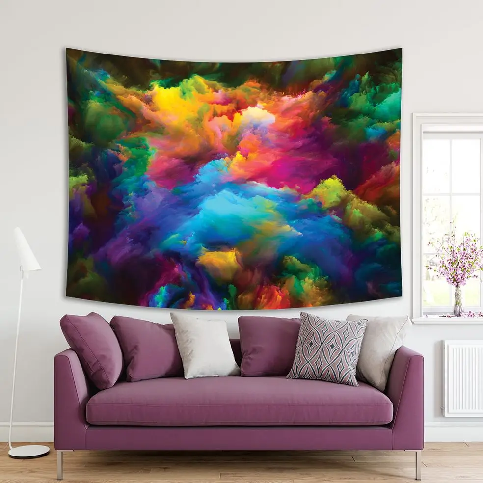 

Tapestry Creative Artwork Abstract Mountains Trees Nature Landscape in Vibrant 8colors Yellow Purple Blue Green