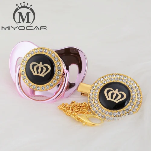 MIYOCAR, золотые, серебряные, блестящие стразы, корона, красивая, шикарная соска и соска, клипса, BPA бесплатно, пустышка, блестящая, уникальный дизайн, GCR2 - Цвет: GCR2-11  0-6M