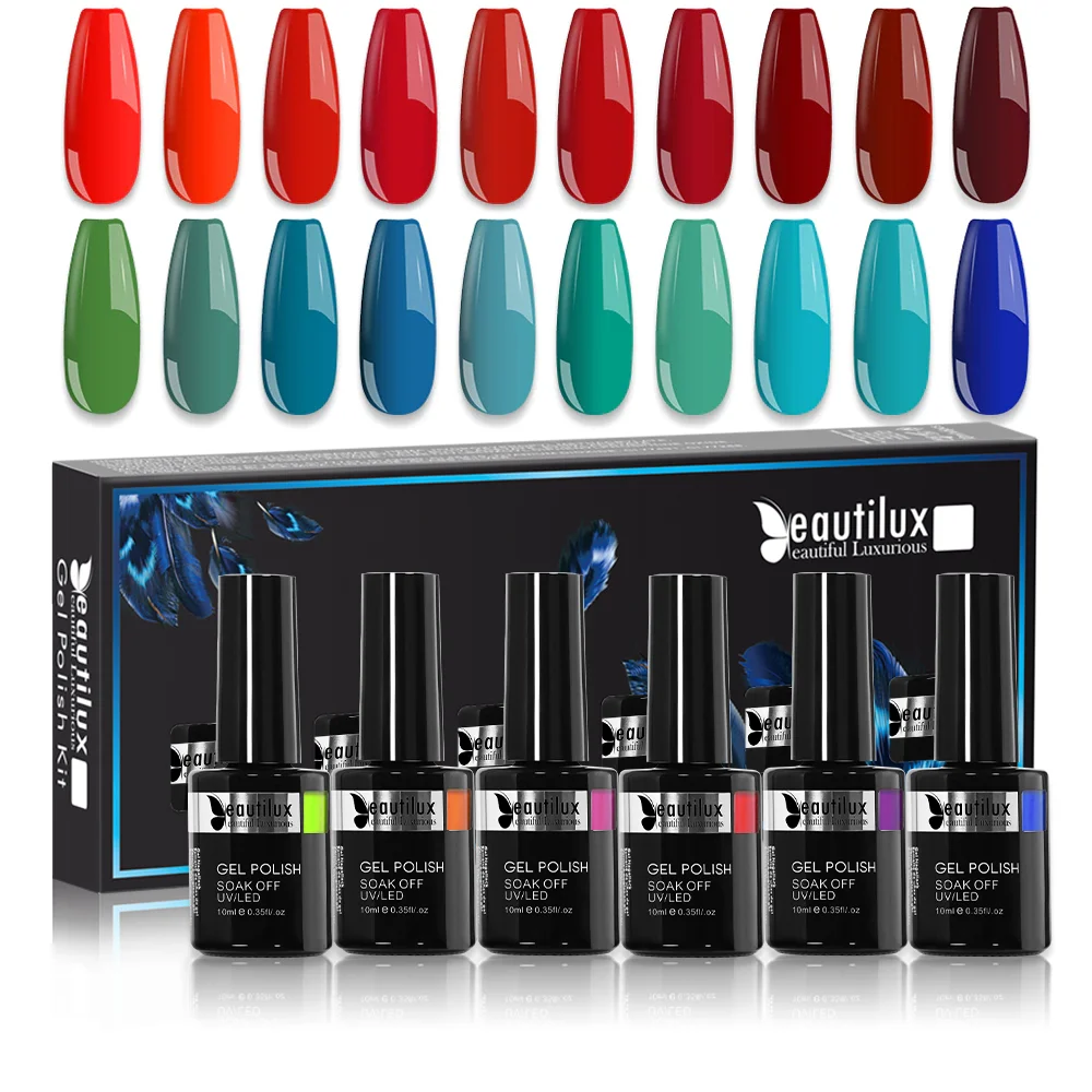 

Beautilux Gel Nail Polish Lot Soak Off UV LED Semi Permanent Nails Gels Kit Lacquer Nail Art Design Varnish Wholesale Set of 6
