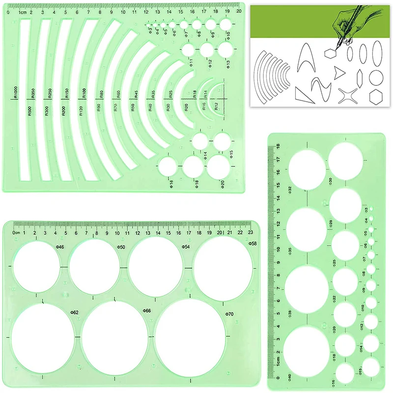 

Precision Seam Measuring Emplates Measuring Geometry Ruler 3pcs Shapes Drawing Templates Sewing Ruler Drawing Stencil Tools