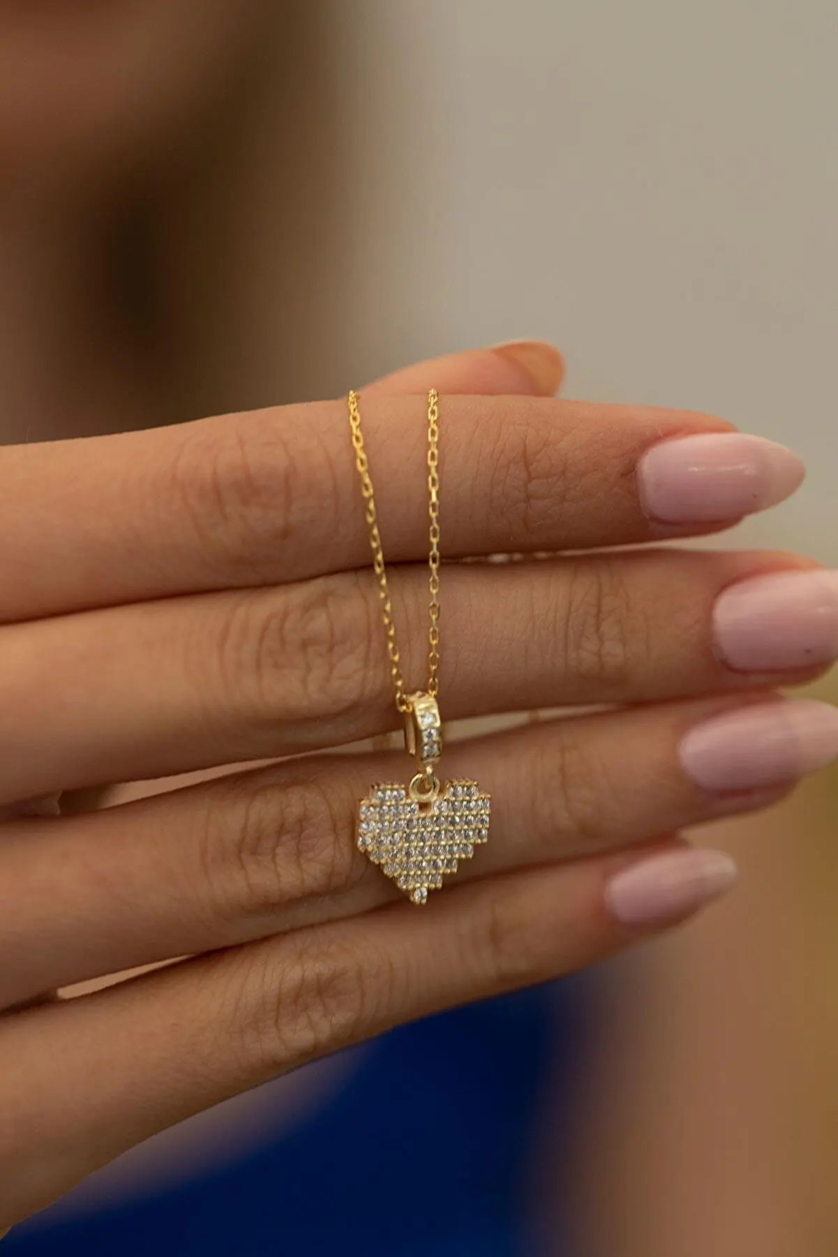 

Gift Ladies Silver Necklace 45 cm with stylish design Women's Heart Model Gold Plated Zircon Stone Silver