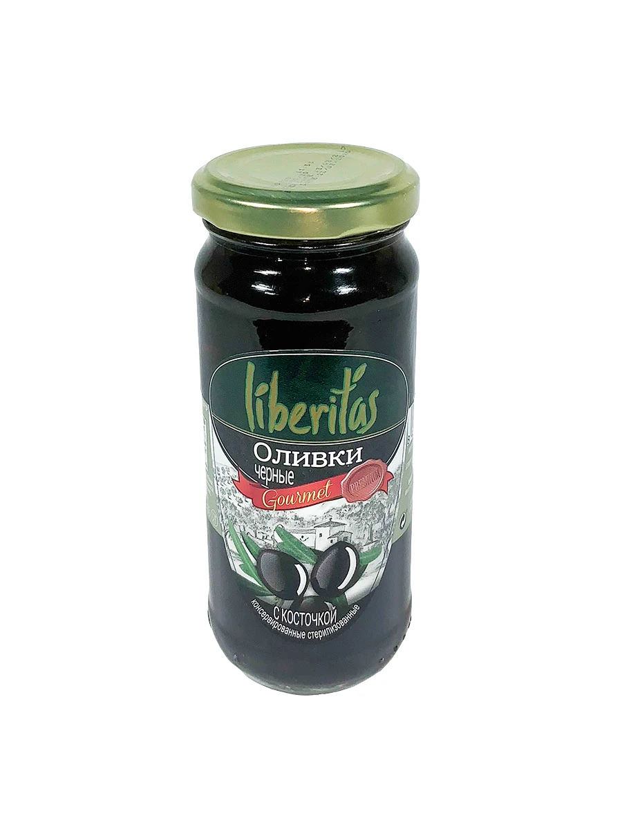 Оливки Liberitas черные с косточкой 240 гр. маслины стеклянная банка продукты