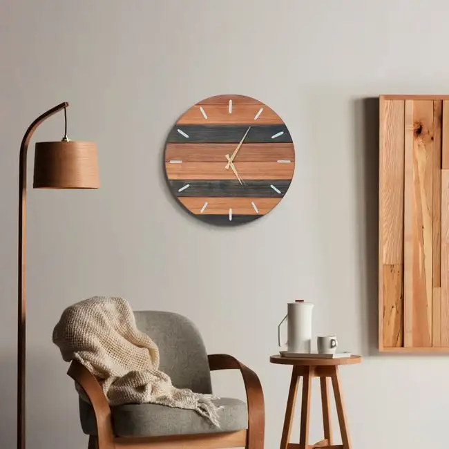 Wood Wall Clock Colourful Handcrafted Naturally Modern Picture Home Office Creative Handmade Stylish Decorative Beautiful