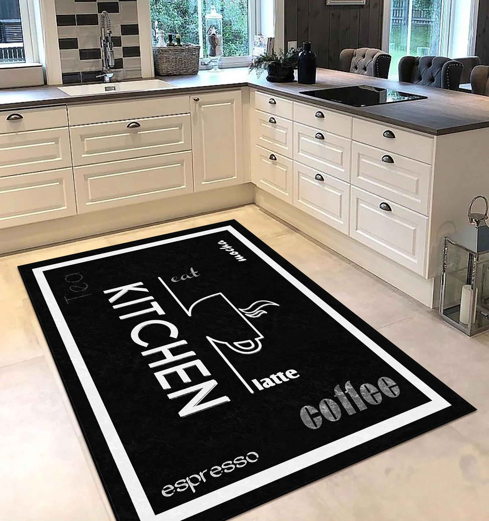 

Черный, белый дизайнерский кухонный коврик, индивидуальный подарок, бесплатная доставка, кухонная утварь, черная дорожка
