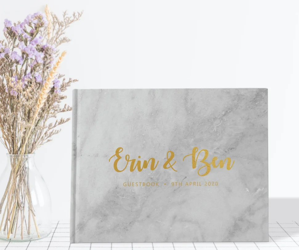 Индивидуальный Свадебный журнал в твердой обложке из фольги Мраморная Золотая