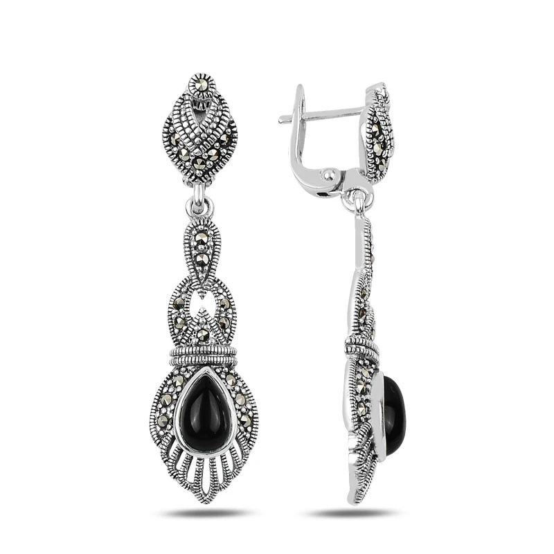 KUTAYDAN Marcasite &amp Onyx Камень Висячие серьги 925 пробы серебро | Украшения и аксессуары