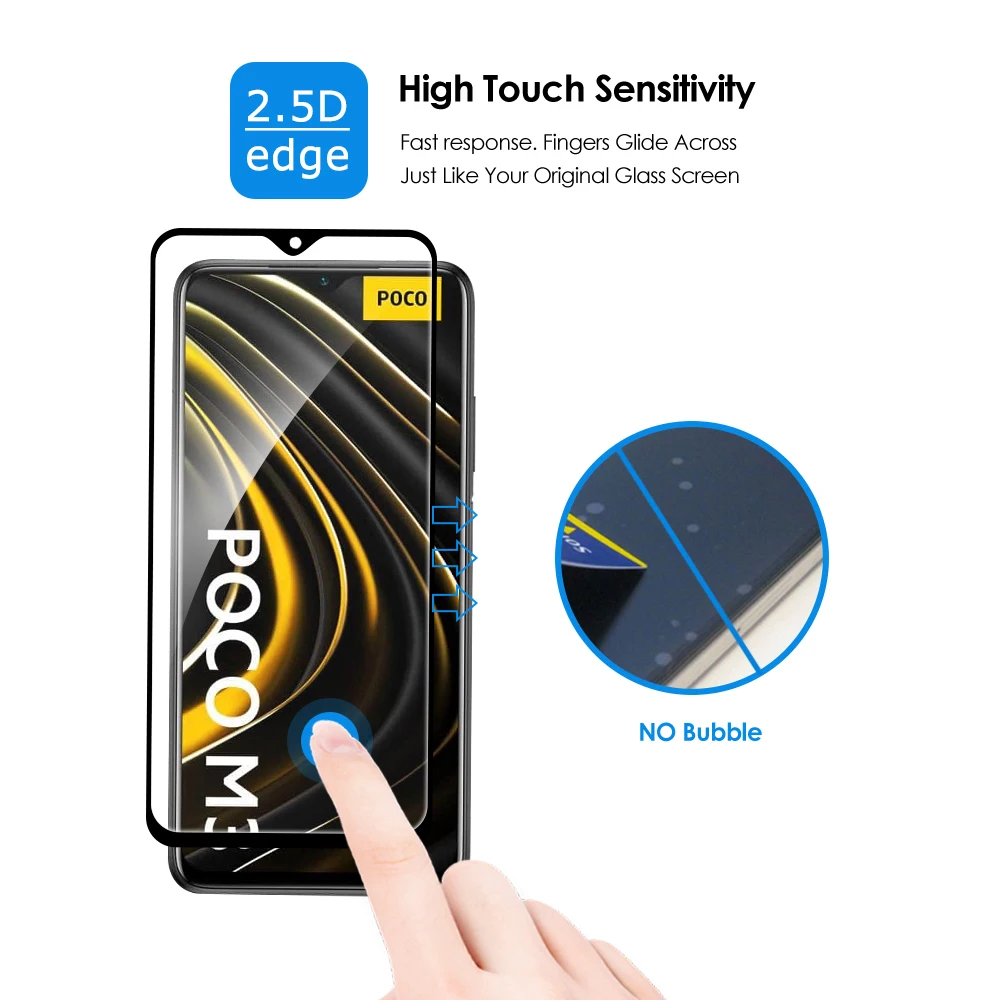 

Qosea Tempered Glass Phone Screen Protector For Xiaomi Poco M3 9H 4D Full Cover Film Screen Guard Anti-scratch Protective