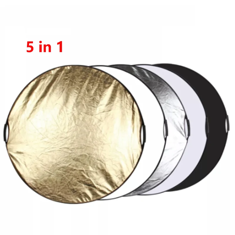 

5 in 1 Collapsible Reflector Photography Portable Light Diffuser Round Reflector For Photo Studio Multi Color Silver Black 110cm